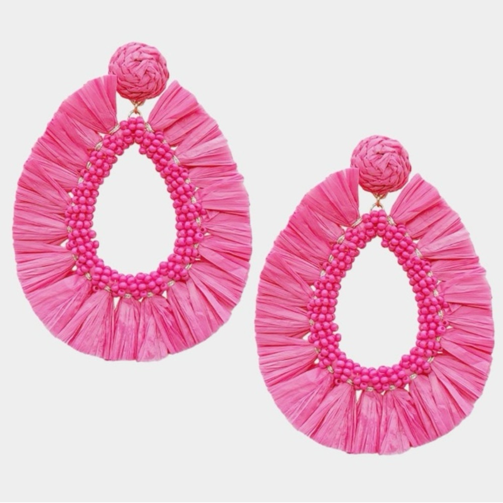 Fushia Raffia Earrings